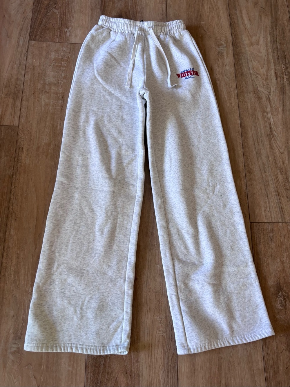 White fox Light Gray wide leg Sweatpants with Red Logo